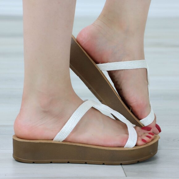 White T-Strap Gladiator Comfort Sandal Slip On Sliders - Picture 9 of 10